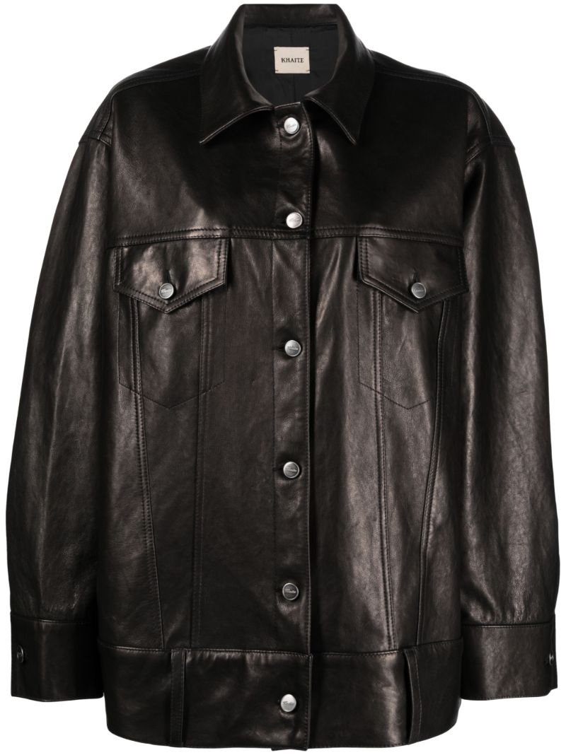 Black Grizzo Oversized Leather Shirt Jacket