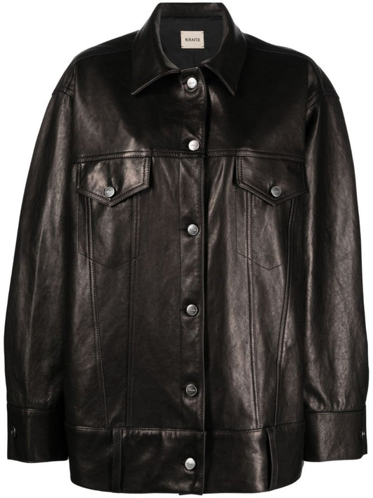 Black Grizzo Oversized Leather Shirt Jacket