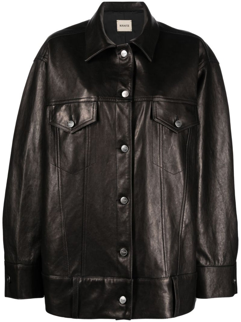 Black Grizzo Oversized Leather Shirt Jacket