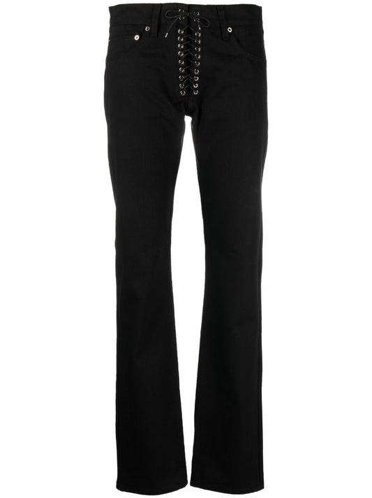 Black Lace-up Straight-leg Jeans