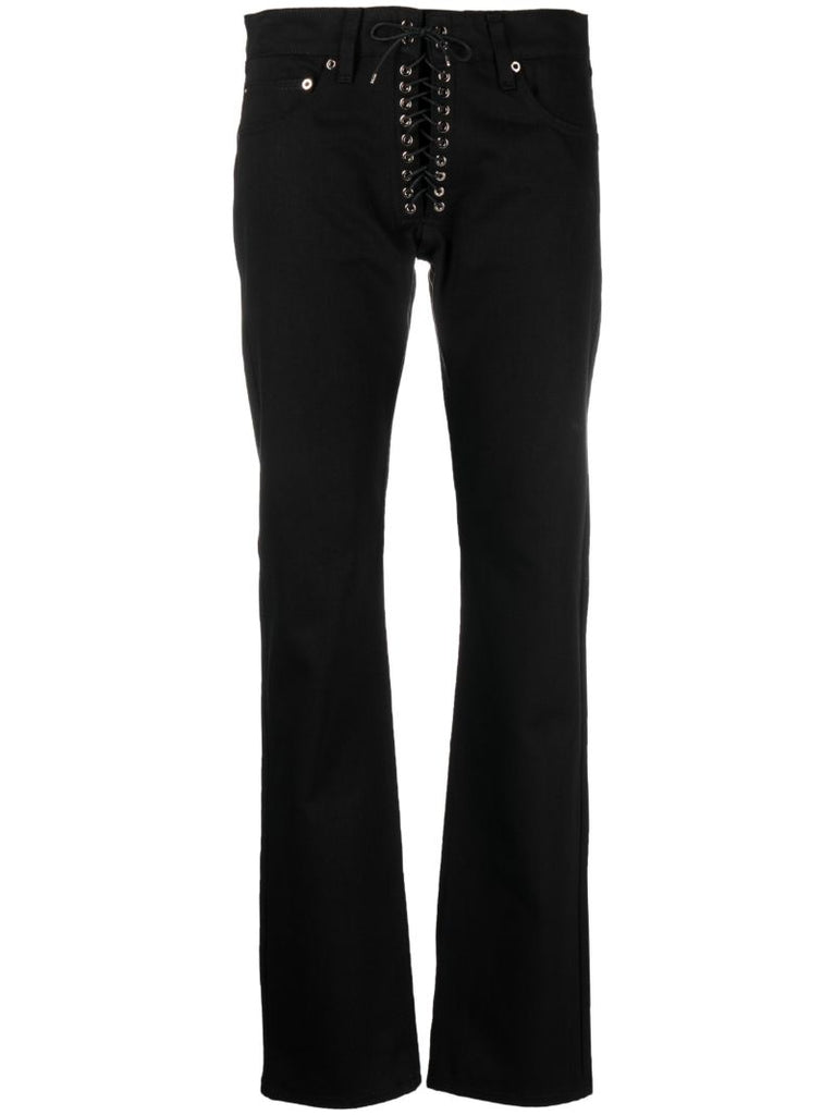 Black Lace-up Straight-leg Jeans