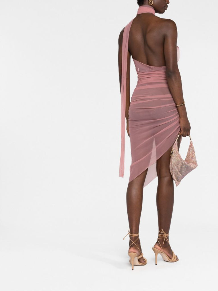 Pink Sheer Asymmetric Dress