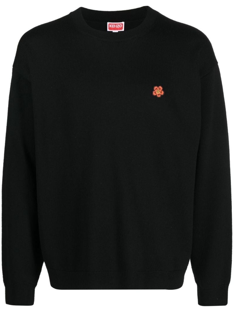 Black Flower-patch Wool Sweater
