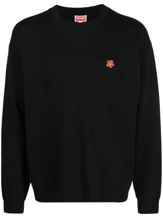 Black Flower-patch Wool Sweater