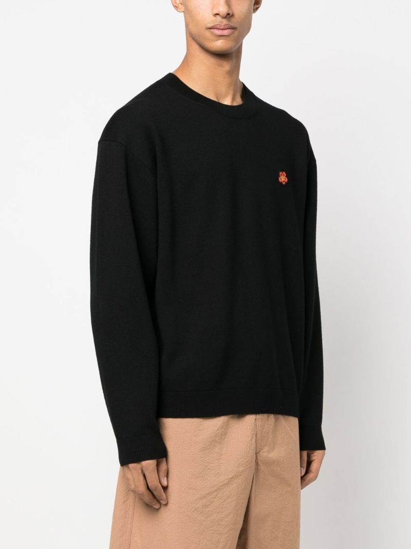 Black Flower-patch Wool Sweater