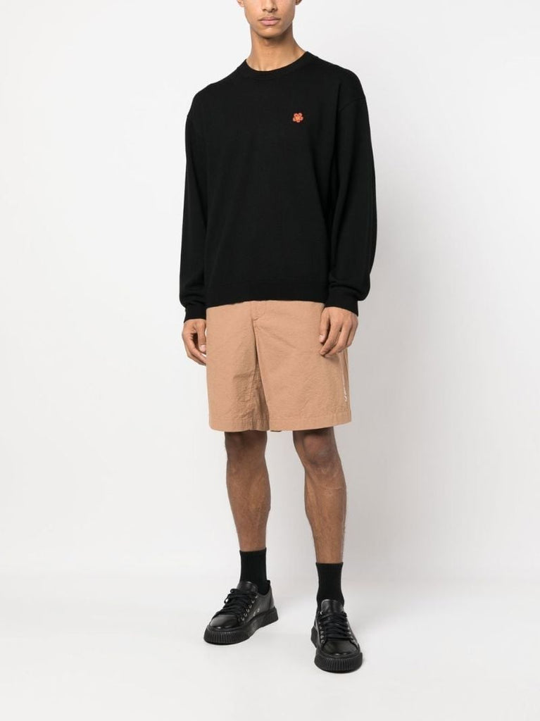 Black Flower-patch Wool Sweater
