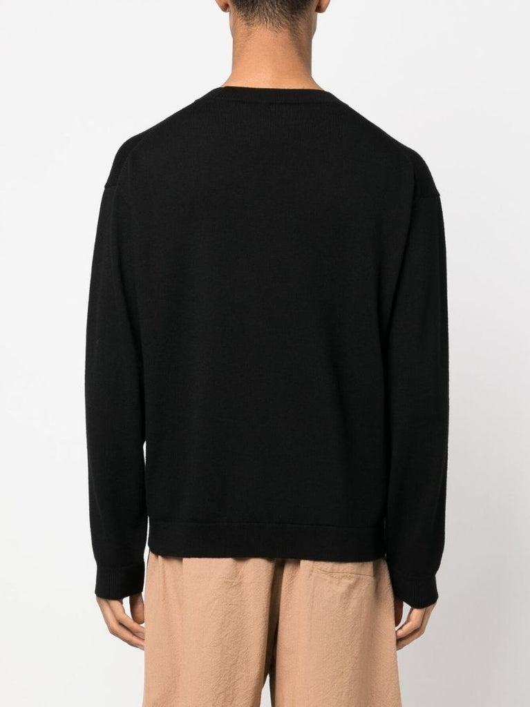 Black Flower-patch Wool Sweater