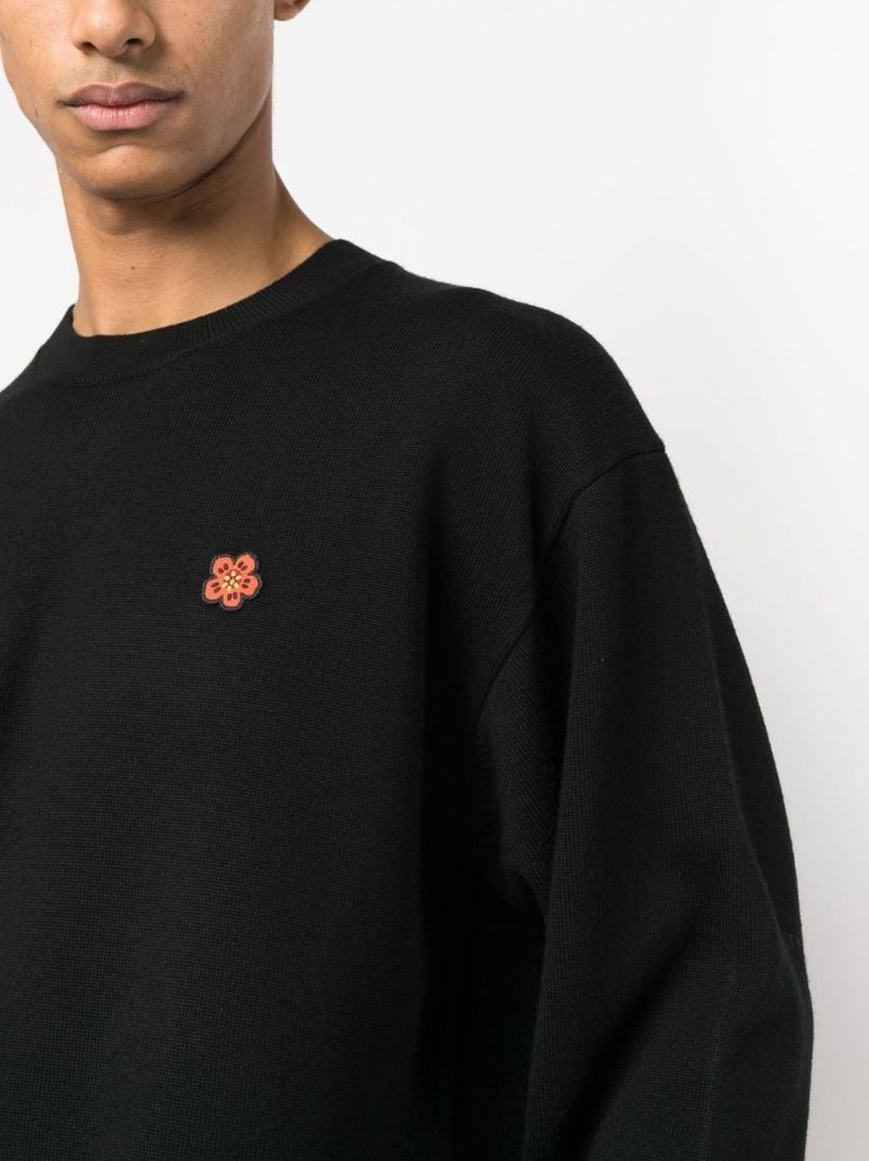 Black Flower-patch Wool Sweater