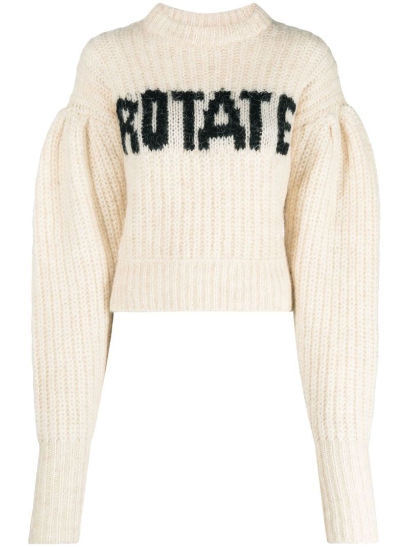 Neutral Logo-intarsia Cropped Sweater