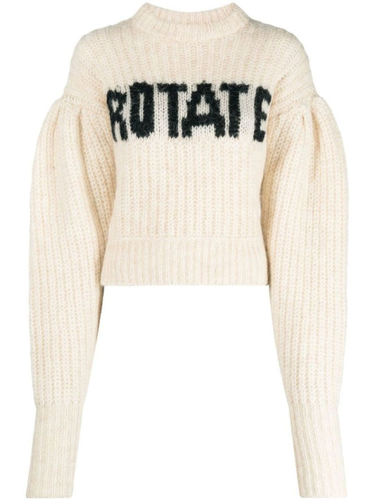 Neutral Logo-intarsia Cropped Sweater