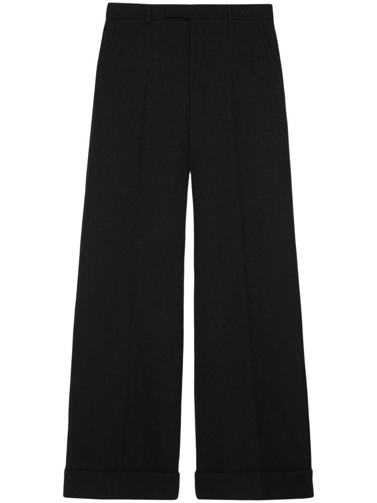 Black Wide-leg Gabardine Trousers