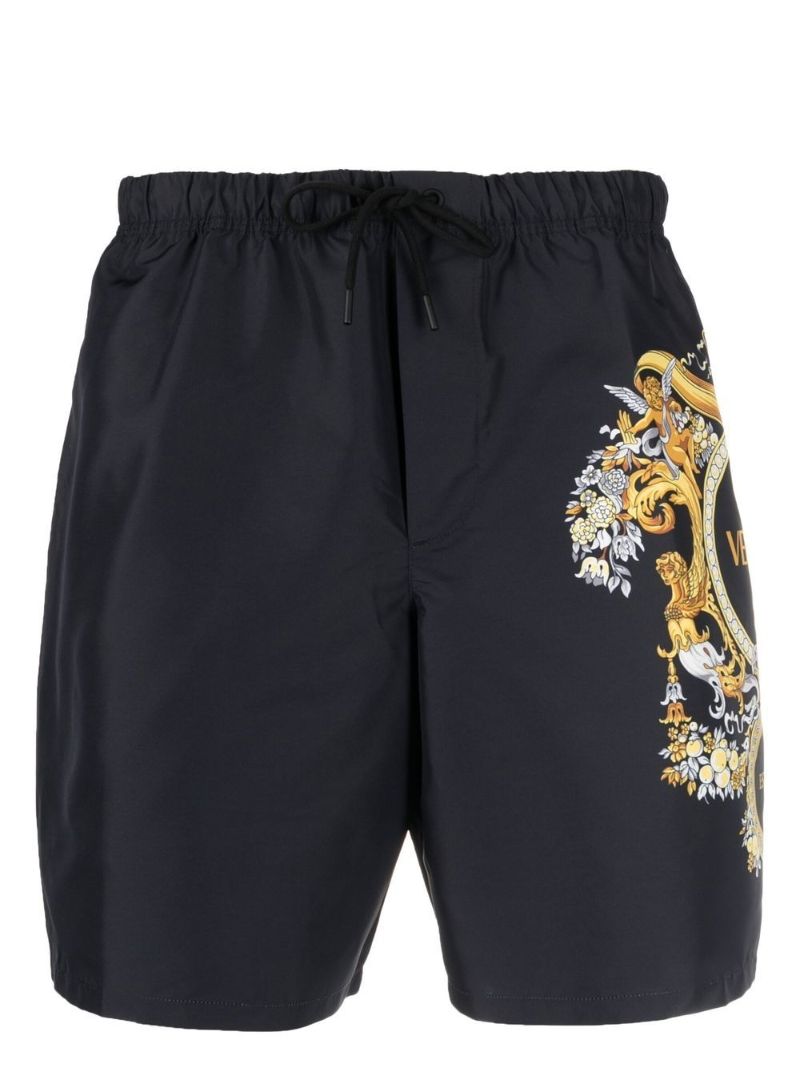 Black Logo Print Swim Shorts