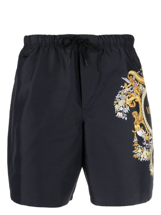 Black Logo Print Swim Shorts