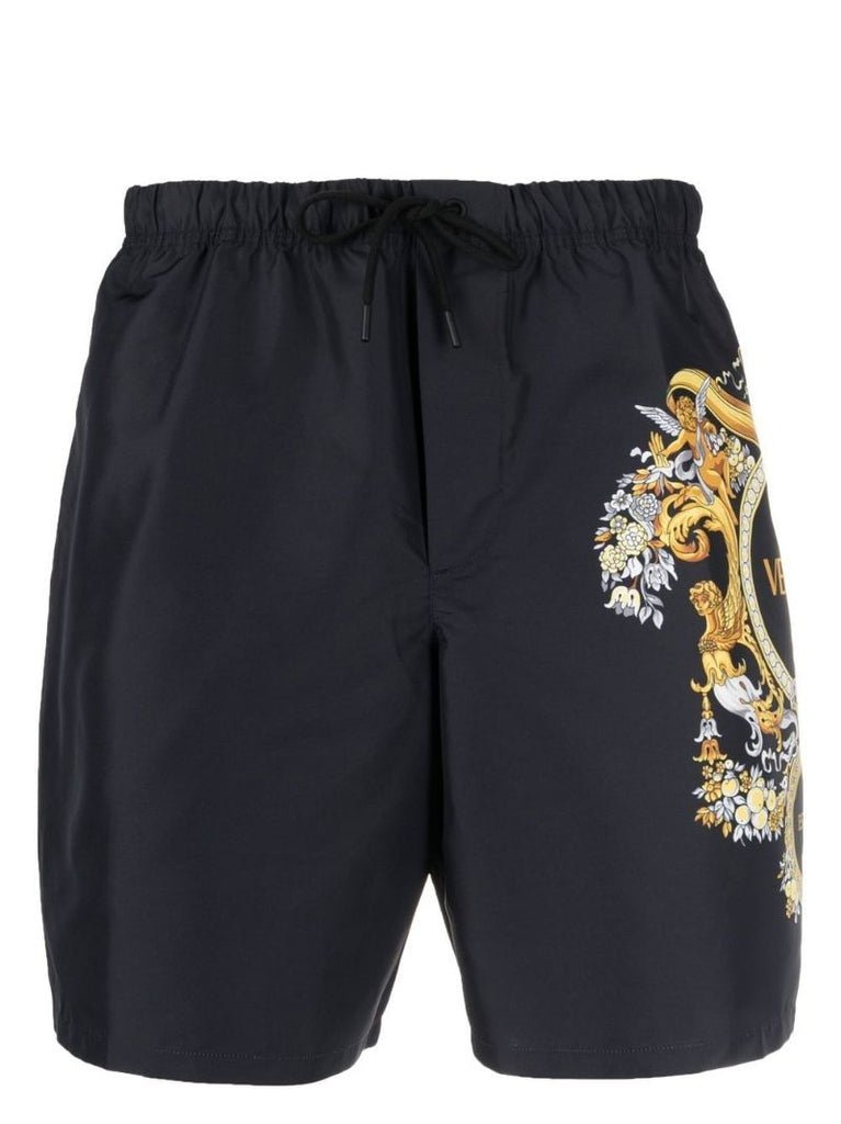 Black Logo Print Swim Shorts