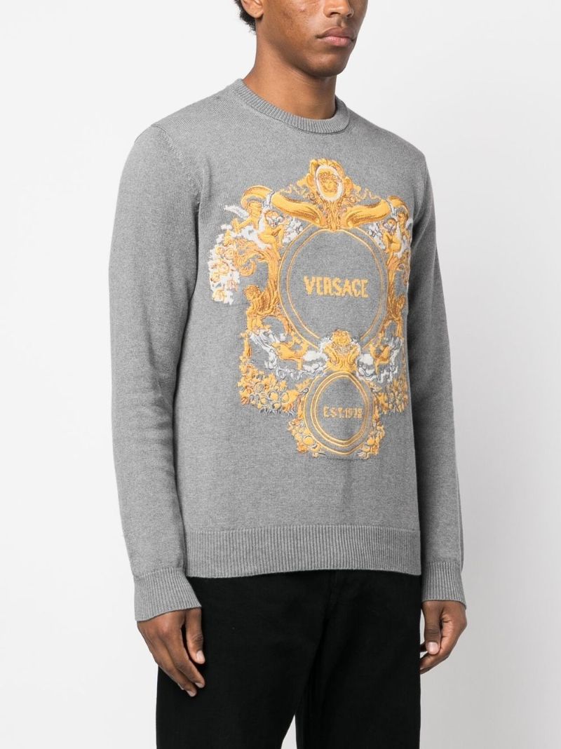 Grey Baroque Intarsia Embroidered Sweater