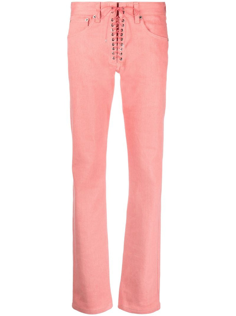 Pink Lace-up Straight-leg Jeans