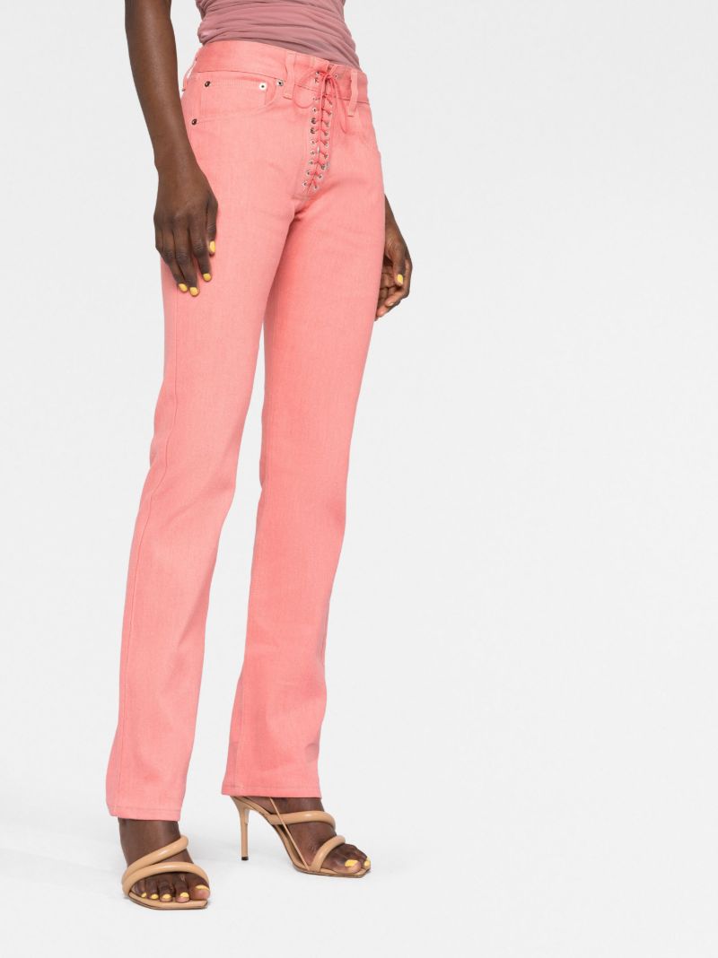 Pink Lace-up Straight-leg Jeans