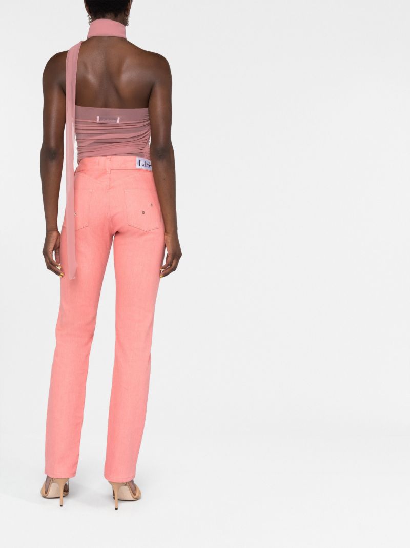 Pink Lace-up Straight-leg Jeans