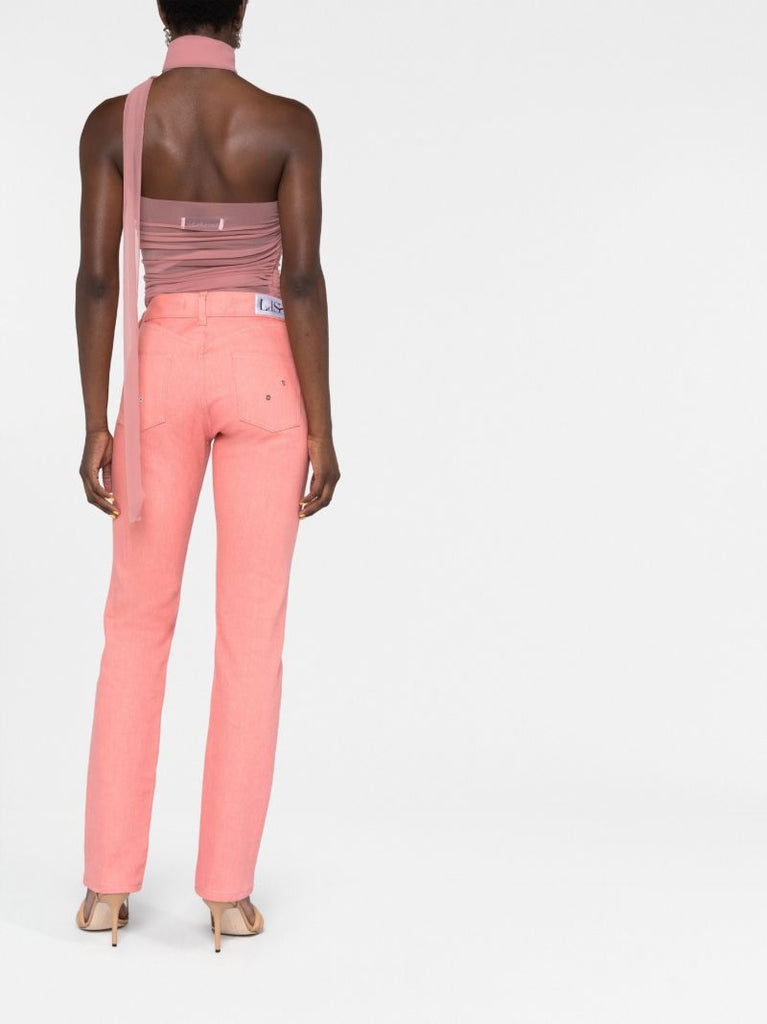 Pink Lace-up Straight-leg Jeans