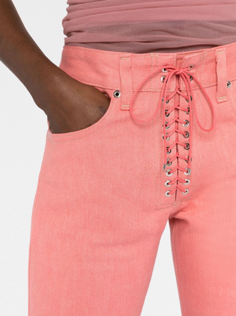 Pink Lace-up Straight-leg Jeans