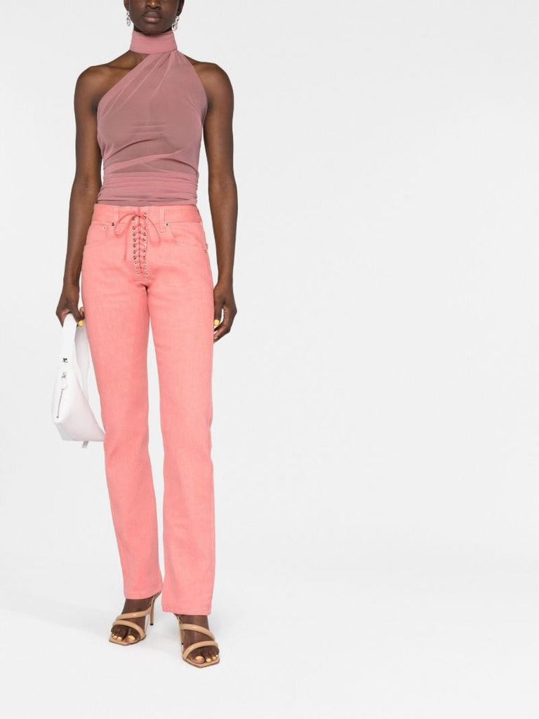 Pink Lace-up Straight-leg Jeans