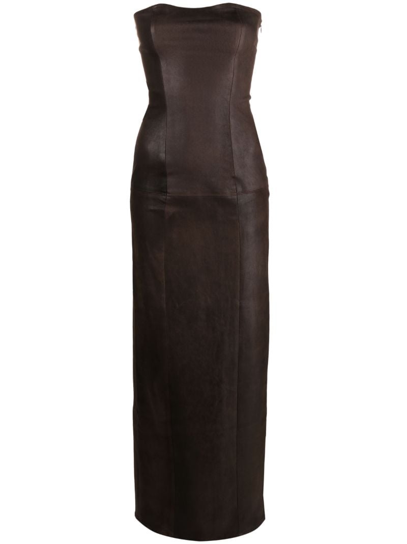 Brown Strapless Leather Dress