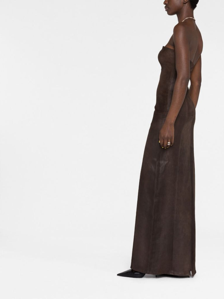 Brown Strapless Leather Dress