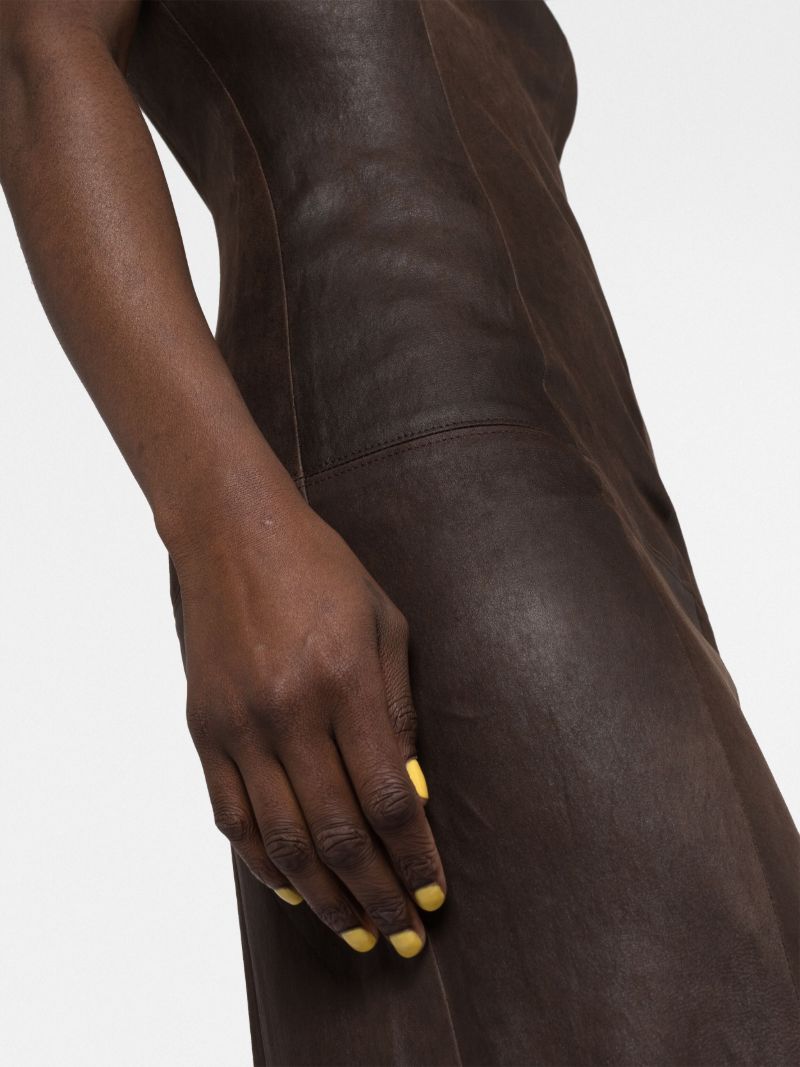 Brown Strapless Leather Dress