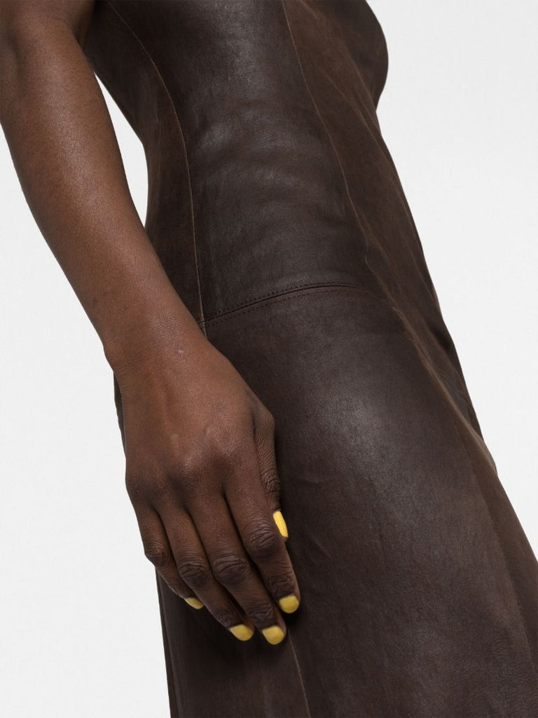 Brown Strapless Leather Dress