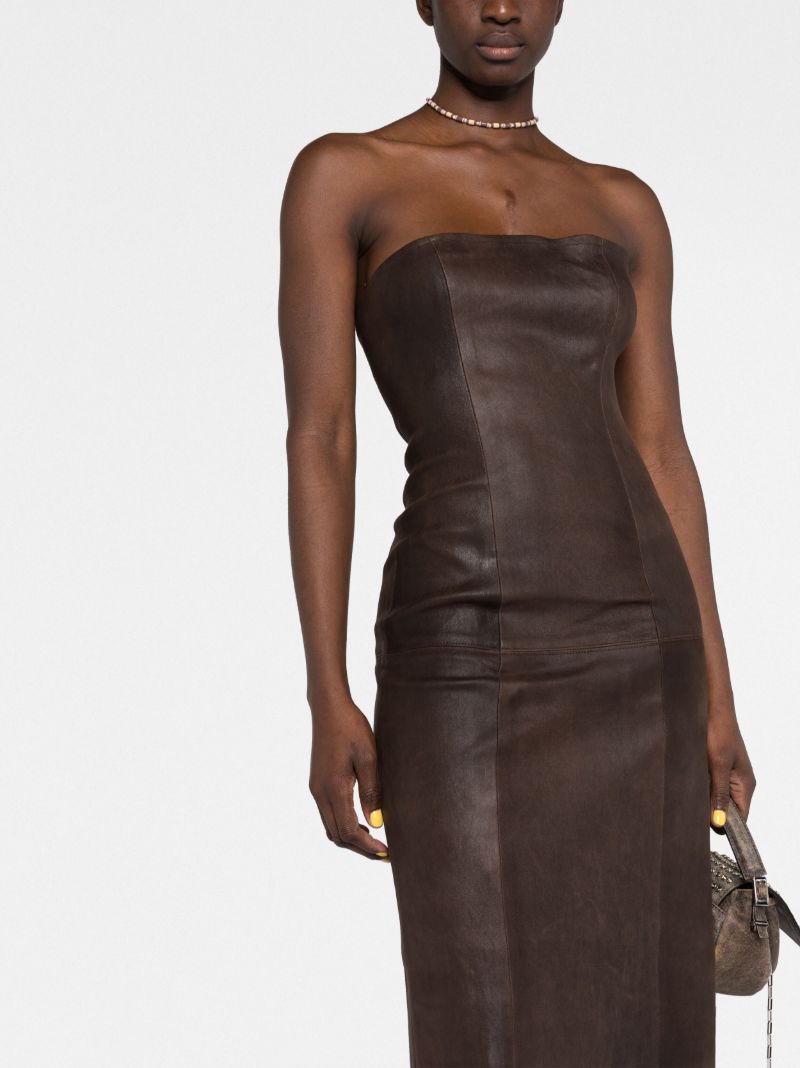 Brown Strapless Leather Dress