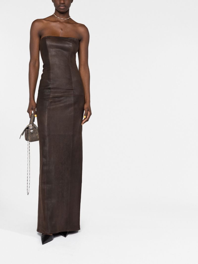Brown Strapless Leather Dress