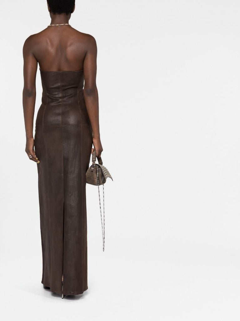 Brown Strapless Leather Dress