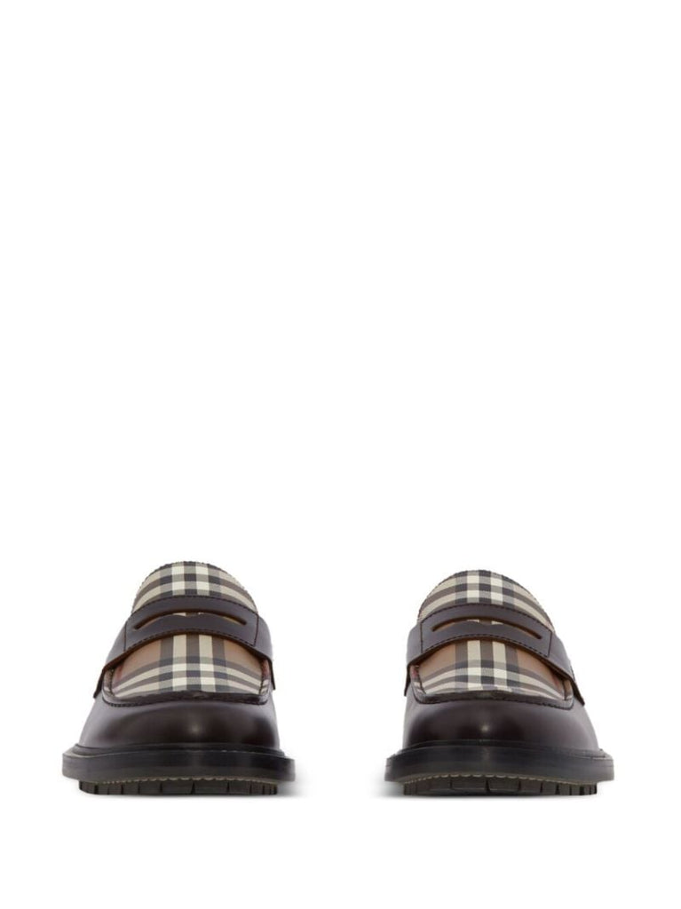 Brown Vintage Check Leather Loafers