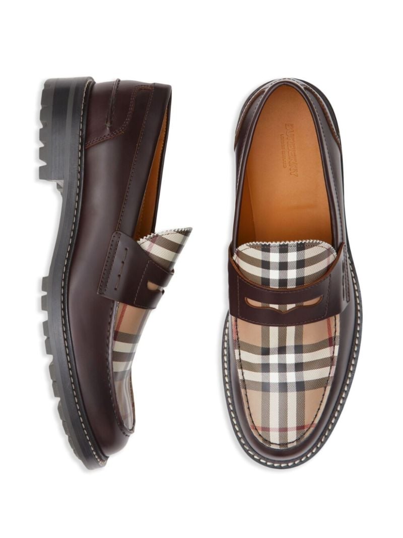 Brown Vintage Check Leather Loafers