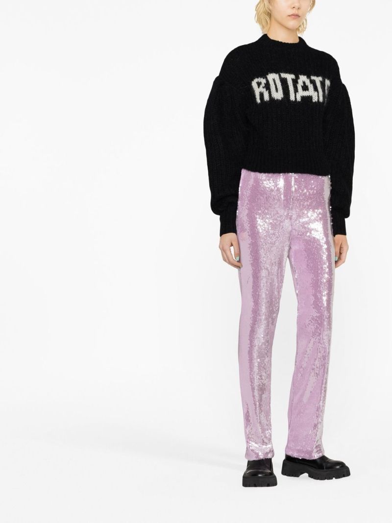 Black Logo-intarsia Puff-sleeve Sweater
