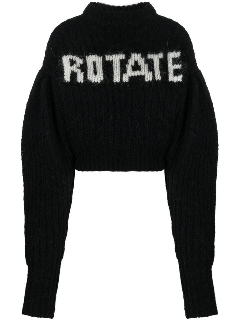 Black Logo-intarsia Puff-sleeve Sweater