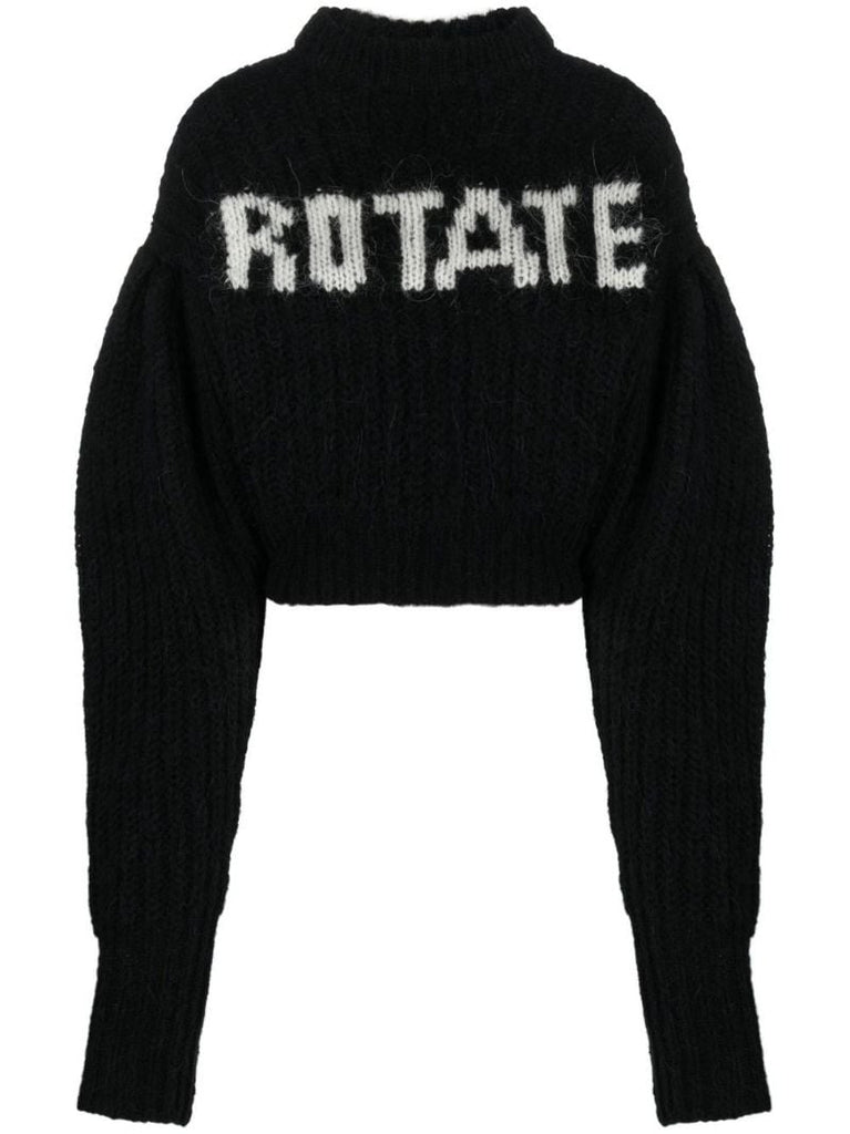Black Logo-intarsia Puff-sleeve Sweater