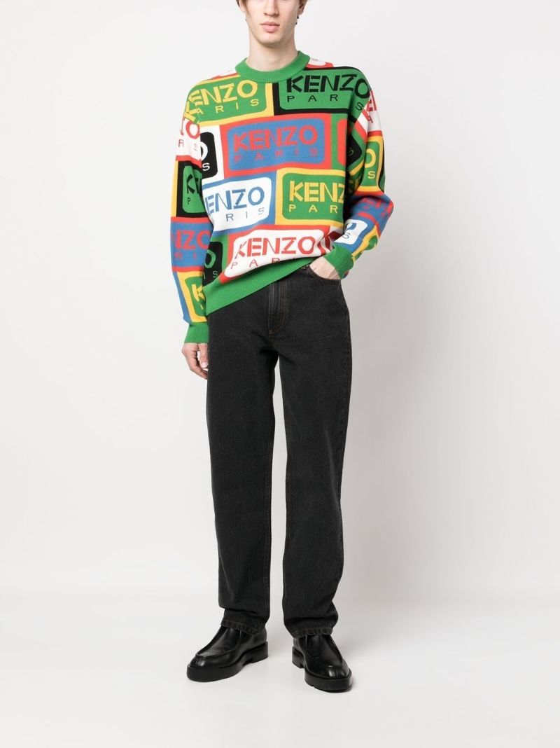 Green Logo Labels Knit Jumper