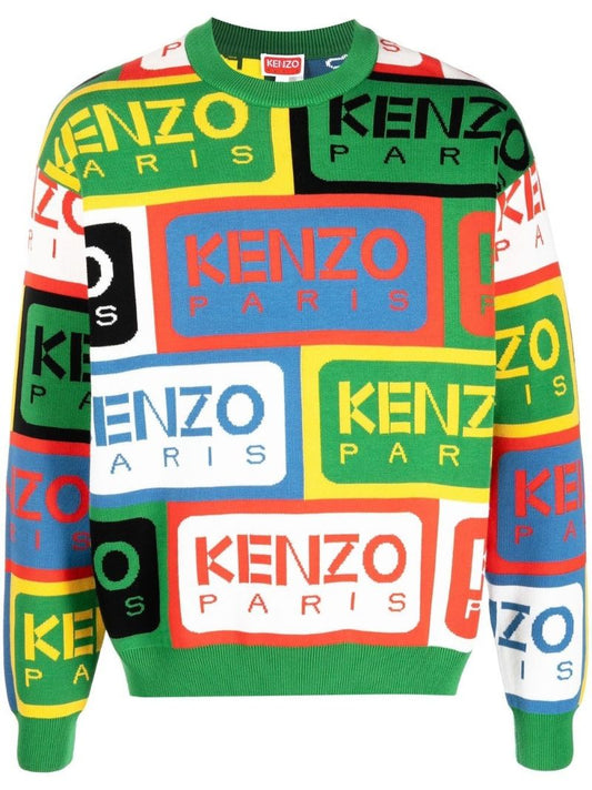 Green Logo Labels Knit Jumper