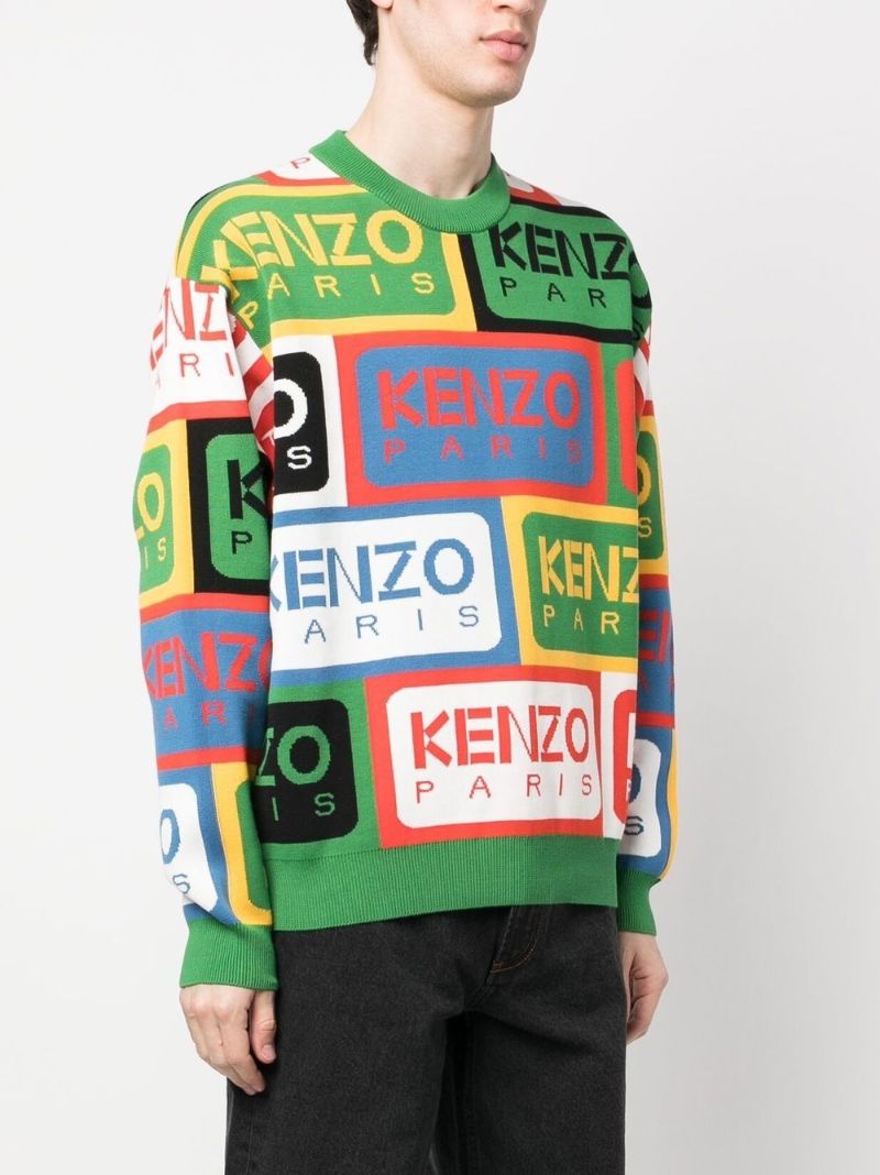 Green Logo Labels Knit Jumper