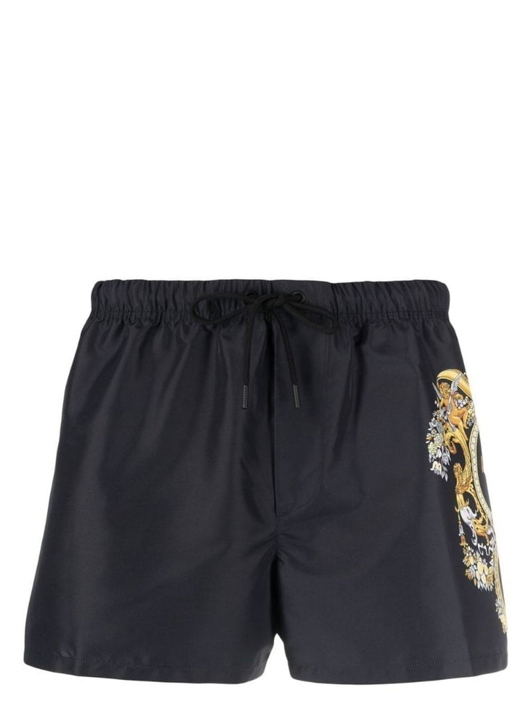 Black Logo Print Swimming Trunks