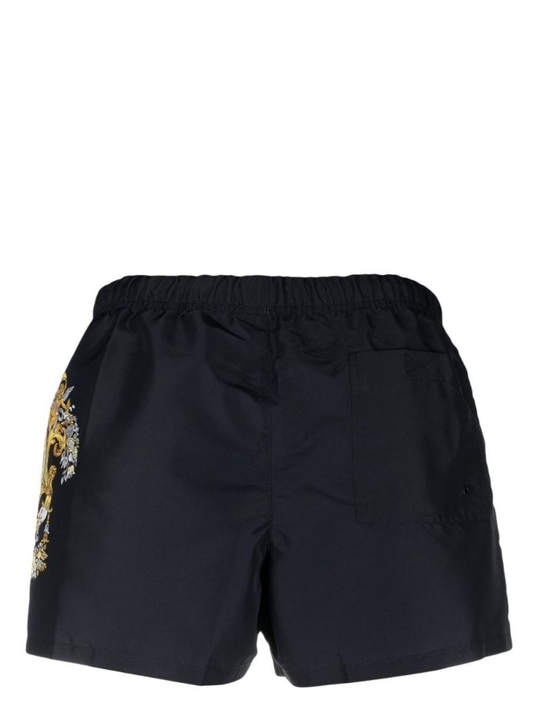 Black Logo Print Swimming Trunks