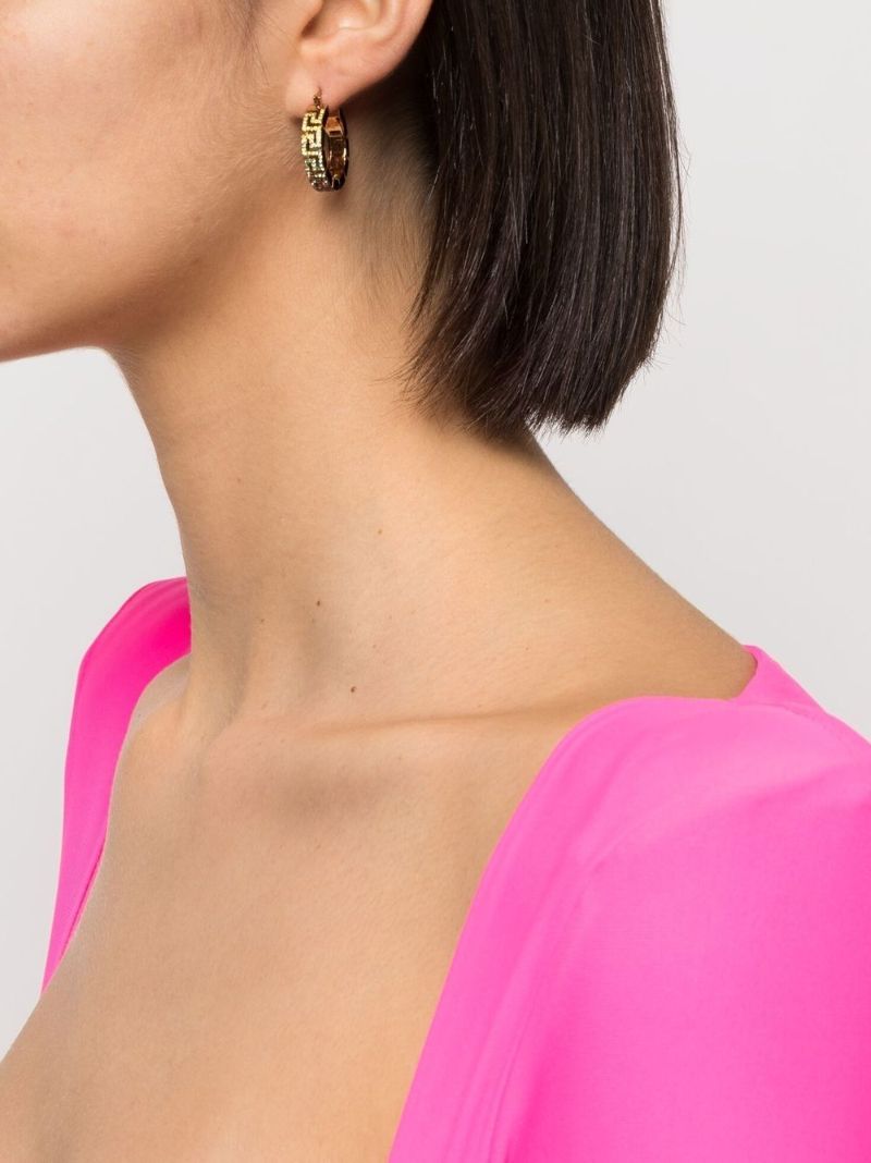 Gold-tone Greca Crystal Hoop Earrings