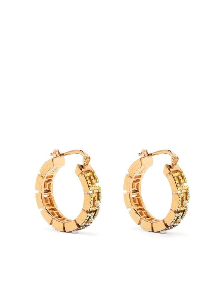 Gold-tone Greca Crystal Hoop Earrings