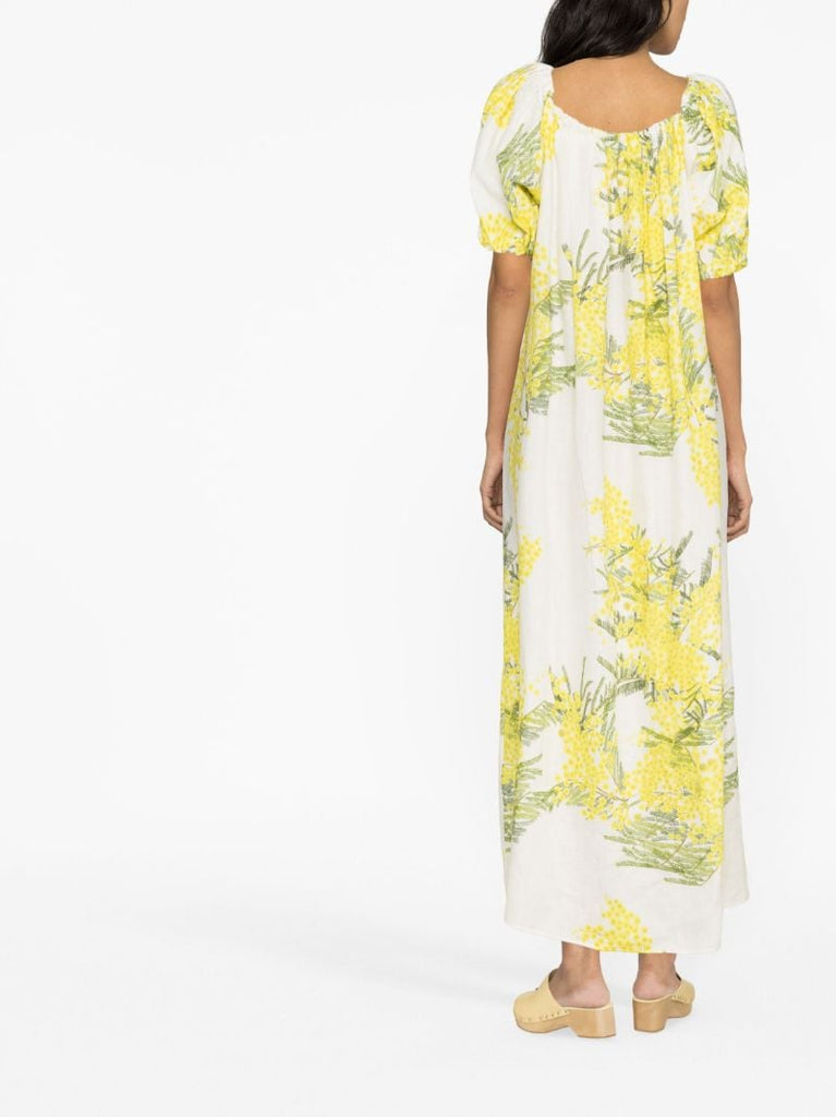 White and Yellow Zaza Floral Print Maxi Dress