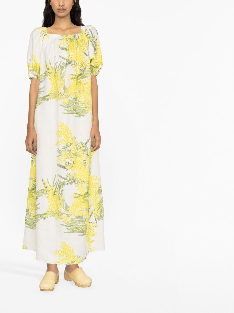 White and Yellow Zaza Floral Print Maxi Dress