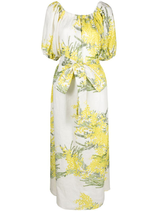 White and Yellow Zaza Floral Print Maxi Dress