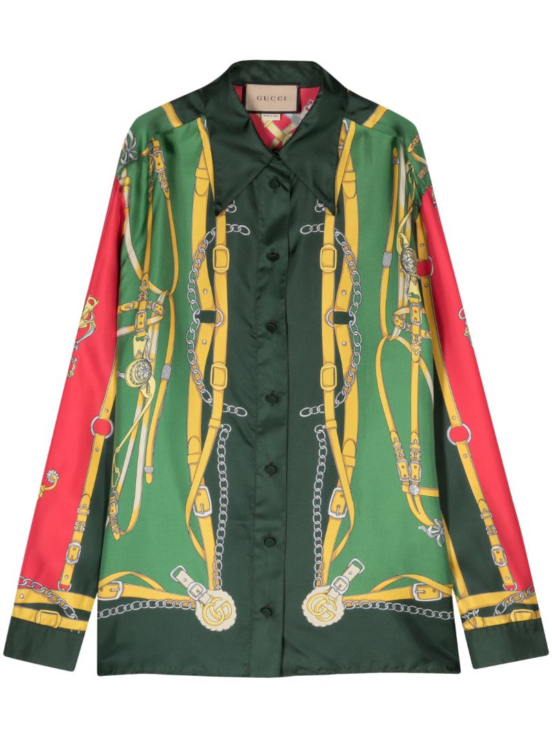 Green Harness Print Silk Shirt