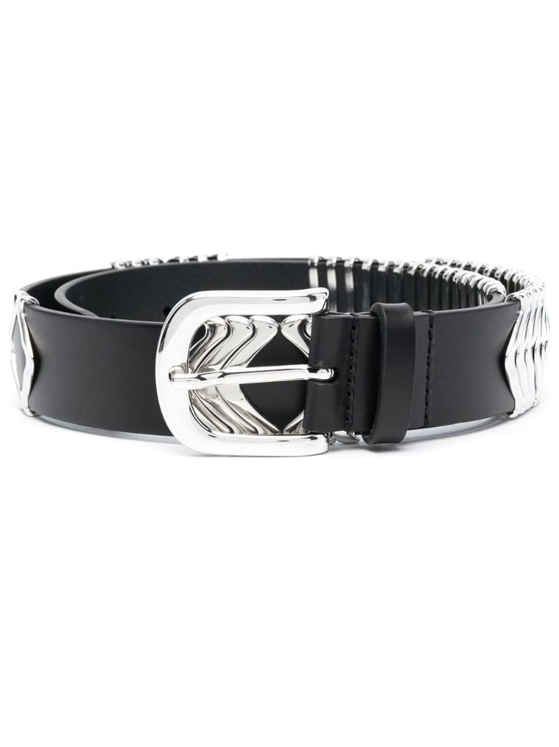 Black Chevron-detail Leather Belt