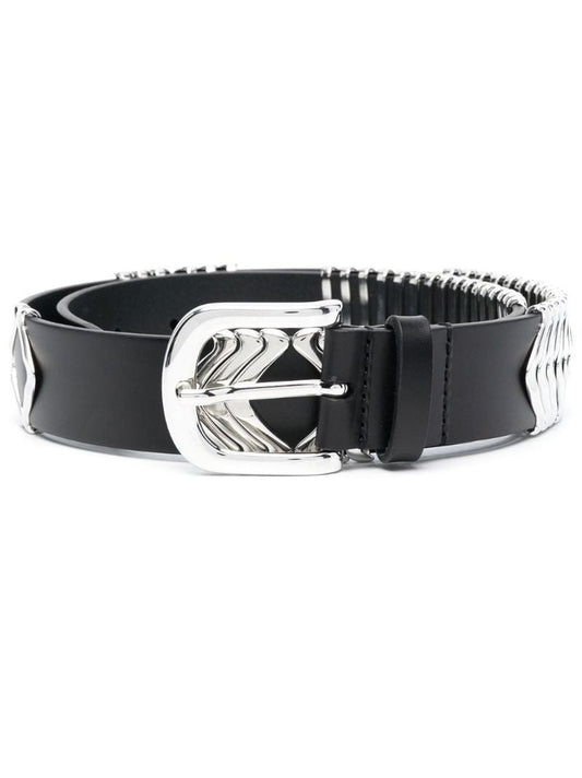 Black Chevron-detail Leather Belt